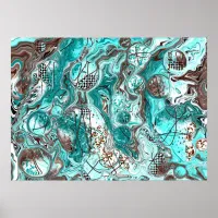 Teal and Black Marble Fluid Art Poster