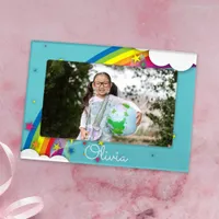 Cute Pretty Girly Rainbow Stars Sky Clouds & Name  Magnetic Frame