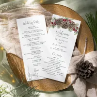 Elegant Winter Berries Pine Cone Christmas Wedding Program