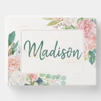 Pastel Watercolor Floral Elegant Personalized Name Wooden Box Sign