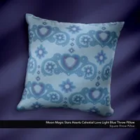 Moon Magic Stars Hearts Celestial Light Blue Throw Pillow