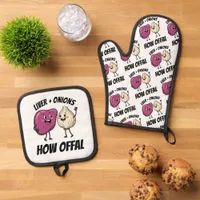 Funny Liver + Onions How Offal Food Jokes Oven Mitt & Pot Holder Set