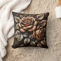 Elegant Carved Roses With Lush Leaves Throw Pillow