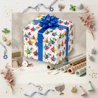Festive Multicolor Playful Dreidel Birthday  Wrapping Paper