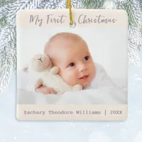 Simple Stylish Minimalist Baby's First Christmas Ceramic Ornament