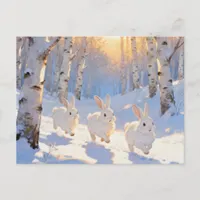 Three White Winter Rabbits  Postcard