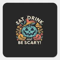 Eat Drink And Be Scary Halloween Party Funny Trend Square Sticker