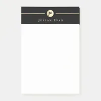 Modern Black Gold Luxe Handwriting Monogram Post-it Notes