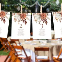 Rust Florals Names Seating Chart Table Number Card