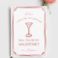 Galentine's Martini Whimsical Girly Red and Pink  Card