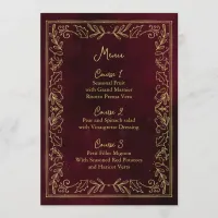 Red Gold Holly Berry Christmas Wedding Menu