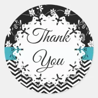 Black and Blue Floral Thank You Stickers