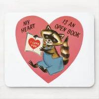 Vintage Valentine Raccoon Mouse Pad