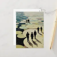 Surreal People Walking on Lily Pads Holiday Postcard