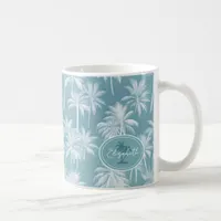 Hawaiian Palm Tree Silhouette Pattern Teal ID1093 Coffee Mug