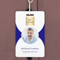 Navy blue white photo arch QR code business logo Badge