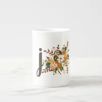 Fall Blooms Floral Monogram Initial Bone China Mug