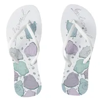 WEDDING SHOES | Modern Seashells Lilac Dusty Blue Flip Flops