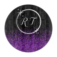 Silver initial monogram with purple glitter | cutting board