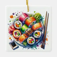 Funny Sushi Rolls Pun Personalized Christmas Ceramic Ornament