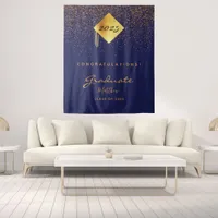 Graduation party navy blue gold graduate 2025 tapestry