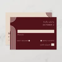 Burgundy Rustic Boho Arched Modern Wedding RSVP Card