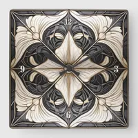 Classic Floral Tile Pat#11 Black Ivory Wht ID1078 Square Wall Clock