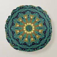 Teal Gold Bohemian Mandala OM Yoga Round Cushion