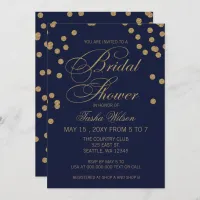 Navy and Gold Glitter  Confetti Bridal Shower Invitation