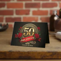 Red Roses & Gold Numerals 50th Wedding Anniversary Card