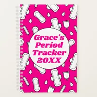 Period Tracker Cute Hot Pink Sanitary Pad Pattern  Notebook