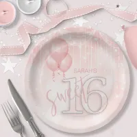 String Lights & Balloons Sweet 16 Rose Gold ID473 Paper Plates