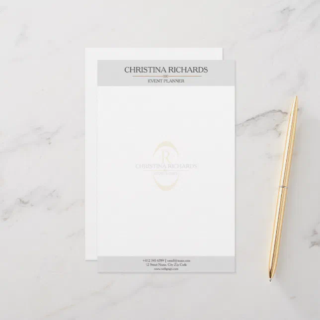 Monogram Grey Modern Elegant Business Stationery