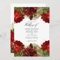 Burgundy and Gold Vintage Chic Roses Wedding Photo Invitation
