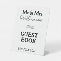 Mr And Mrs Black And White Wedding Guest Book Pedestal Sign