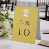 Gold white business logo table number table tent sign