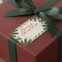 Green Holly Leaves and Red Berry Merry Christmas Rectangular Sticker