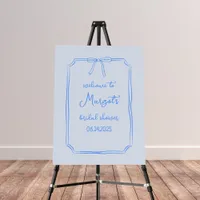 Hand Drawn Bow Coquette Cute Blue Welcome Sign 