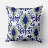 Boho Blue Green Jewel Tone Peacock Feather  Throw Pillow