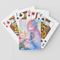 Personalized Anime Girl and Axolotl Poker Cards