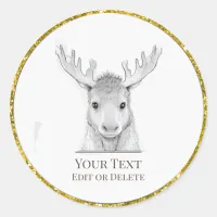 *~* Rustic AP49 Cute Sweet Baby Moose Classic Round Sticker