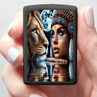 Native Indian Warrior and Lion Reflections Zippo Lighter