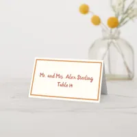 Handwritten 70s Burnt Orange Bold Border Wedding  Place Card