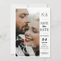 Elegant Formal Vintage Black Tie Photo Wedding  Save The Date