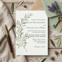 Elegant Sage Green Olive Branch Botanical Wedding Invitation
