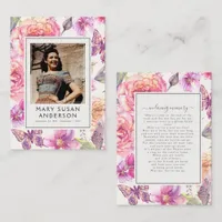 Floral Pink Photo Funeral Memorial Poem Card