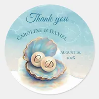 Beach Wedding Pearls Shell Elegant Ocean Theme  Classic Round Sticker
