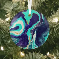 Blue and Teal Ocean Swirls Fluid Art Glass Ornament