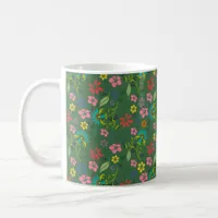 Girly Bohemian Flowers Forest Green and Pink Coffee Mug