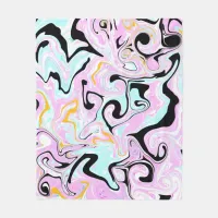 Fluid Art  Cotton Candy Pink, Teal, Black and Gold Fleece Blanket